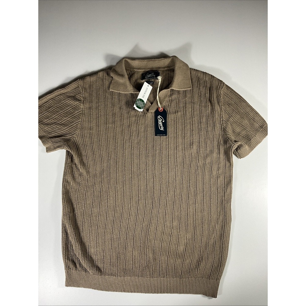 Grayers Men's Medium NWT Linen Cotton Knit Polo Brown Short Sleeve Sweater